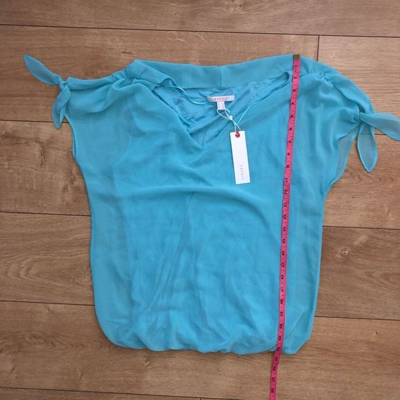 Esprit NWT Italian Bright Blue Flutter Tye Sleeve Blouse, Size 6 - Picture 10 of 14